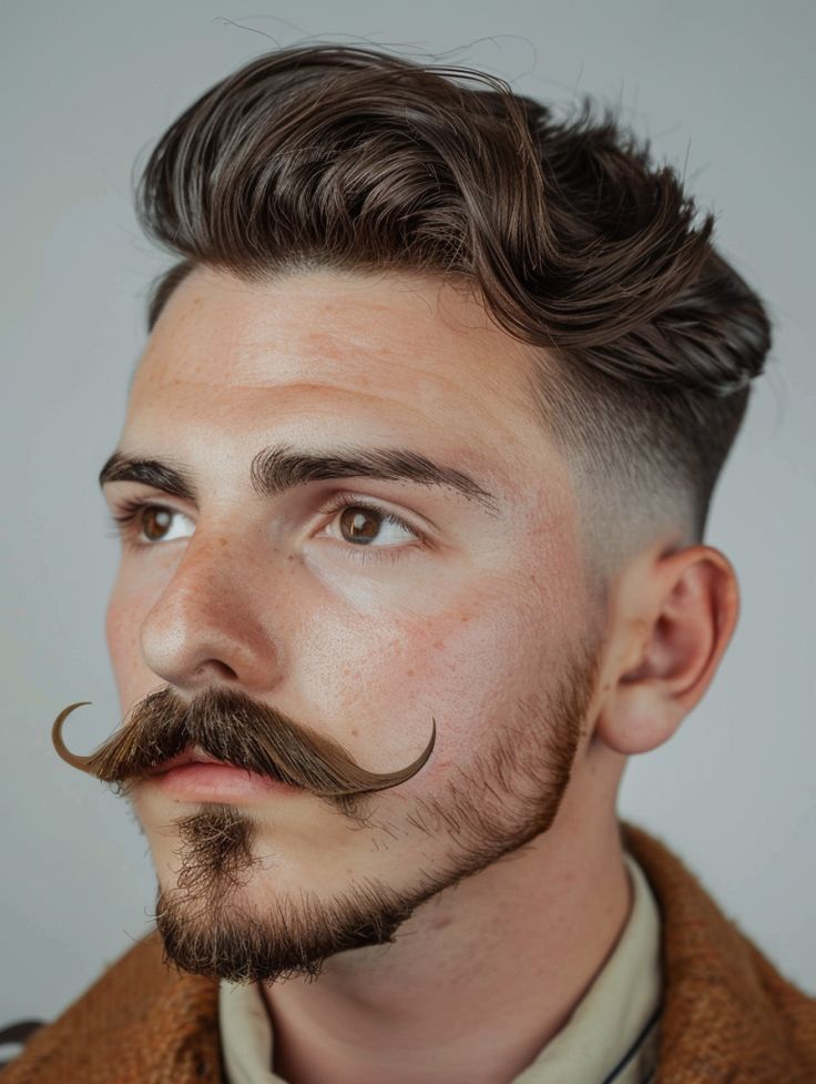 Pompadour clássico com bigode handlebar